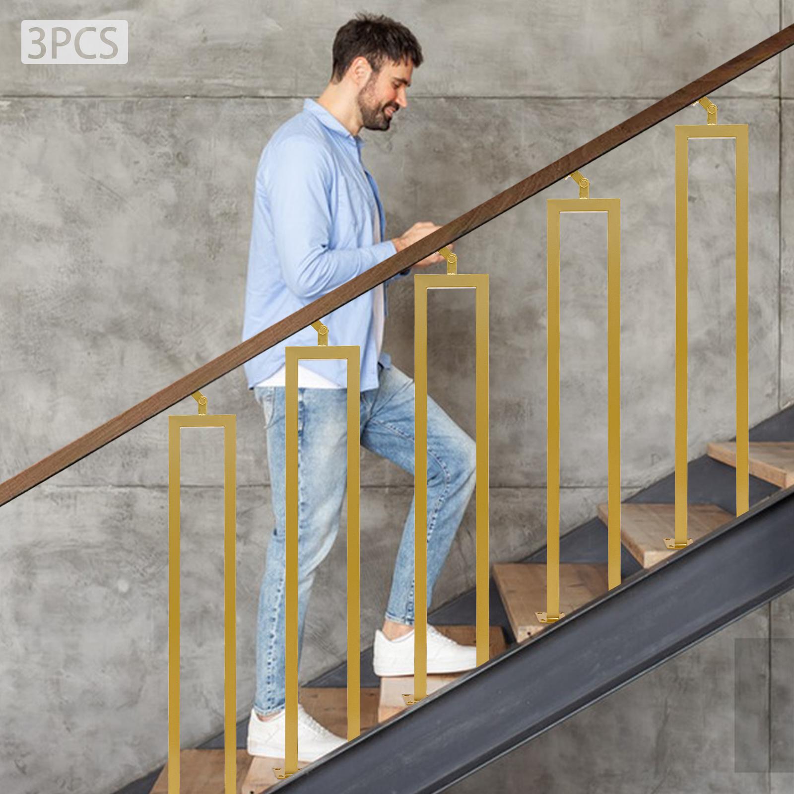 3-Pack 91.5cm U-Shape Stair Balusters, Gold Metal Stair Railing Spindles, Interior Staircase Decor, Modern Handrail Supports oro