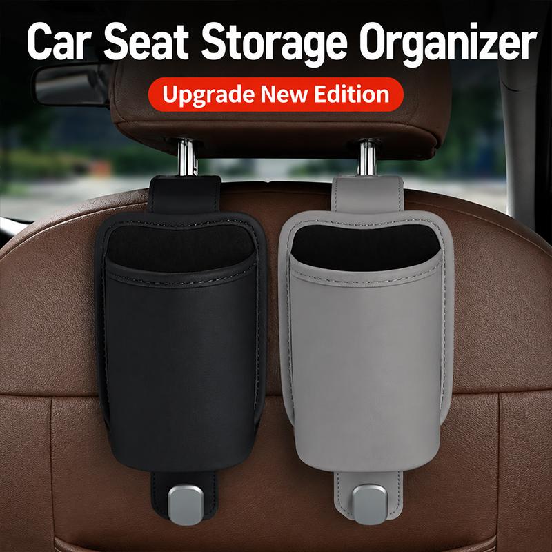 SEAMETAL Universal Car Seat Back Organizer Car Hanging Storage Bag PU Leather Waterproof Drink Holder Cup Holder with Hooks