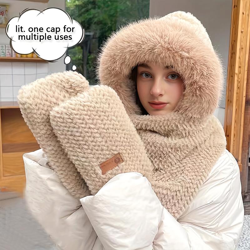 1PC Gloves Elegant Knit Material Warmth Thickened Cute Ear-Protecting Balaclava Hood Scarf Set Multi-Color
