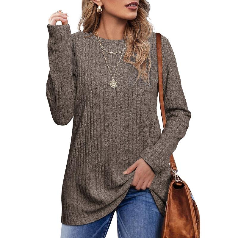 

JPNTKY Women s Fashion Casual Solid Color Print Long Sleeve O-Neck Blouses & Shirts XXXL верблюд