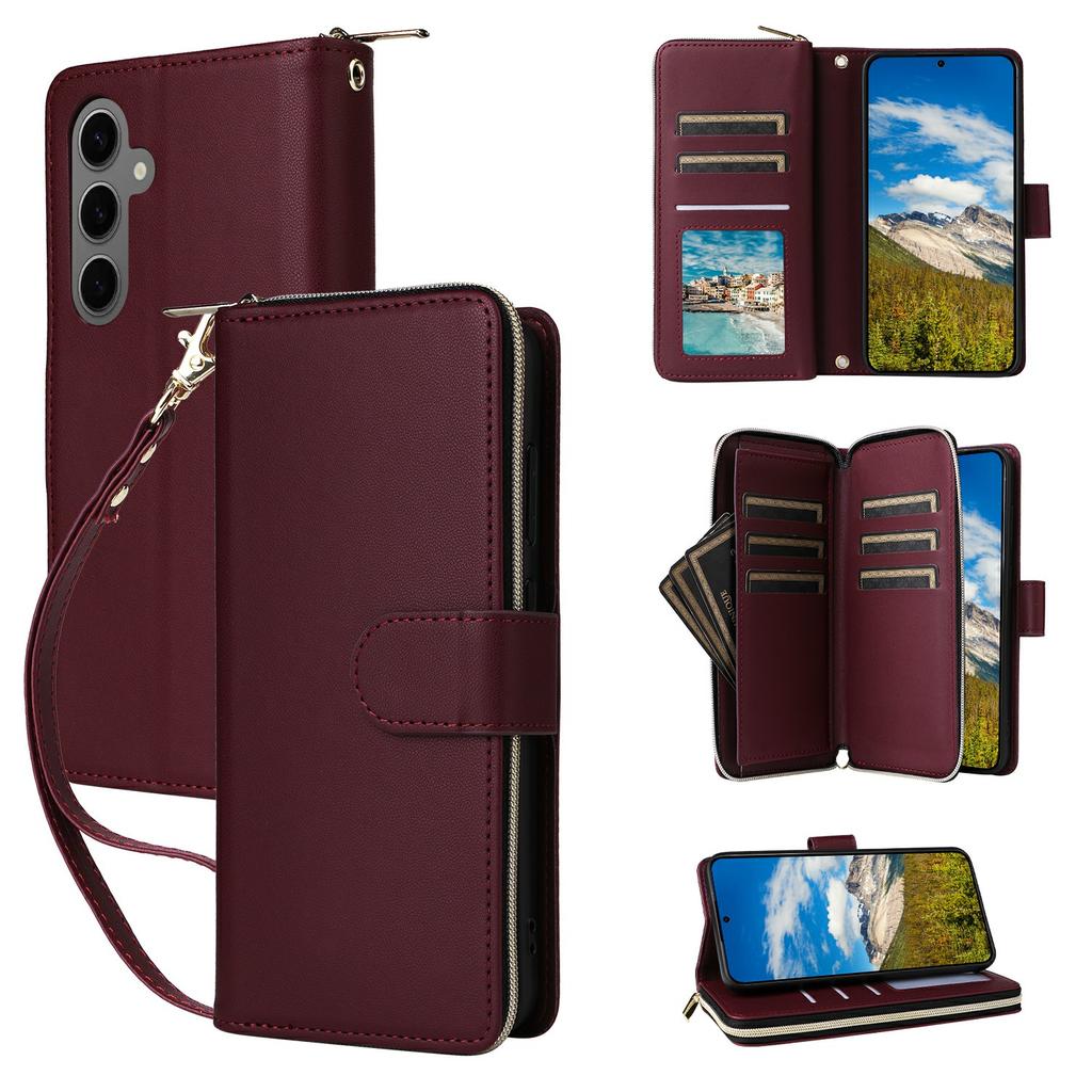 For Samsung Galaxy S25+/S24+ Case Zipper Pocket PU Leather Cover with 9 Card Slots