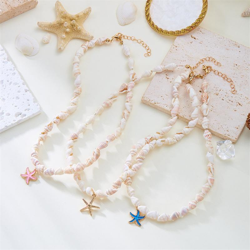 New Bohemian summer conch shell starfish necklace seaside beach vacation wind