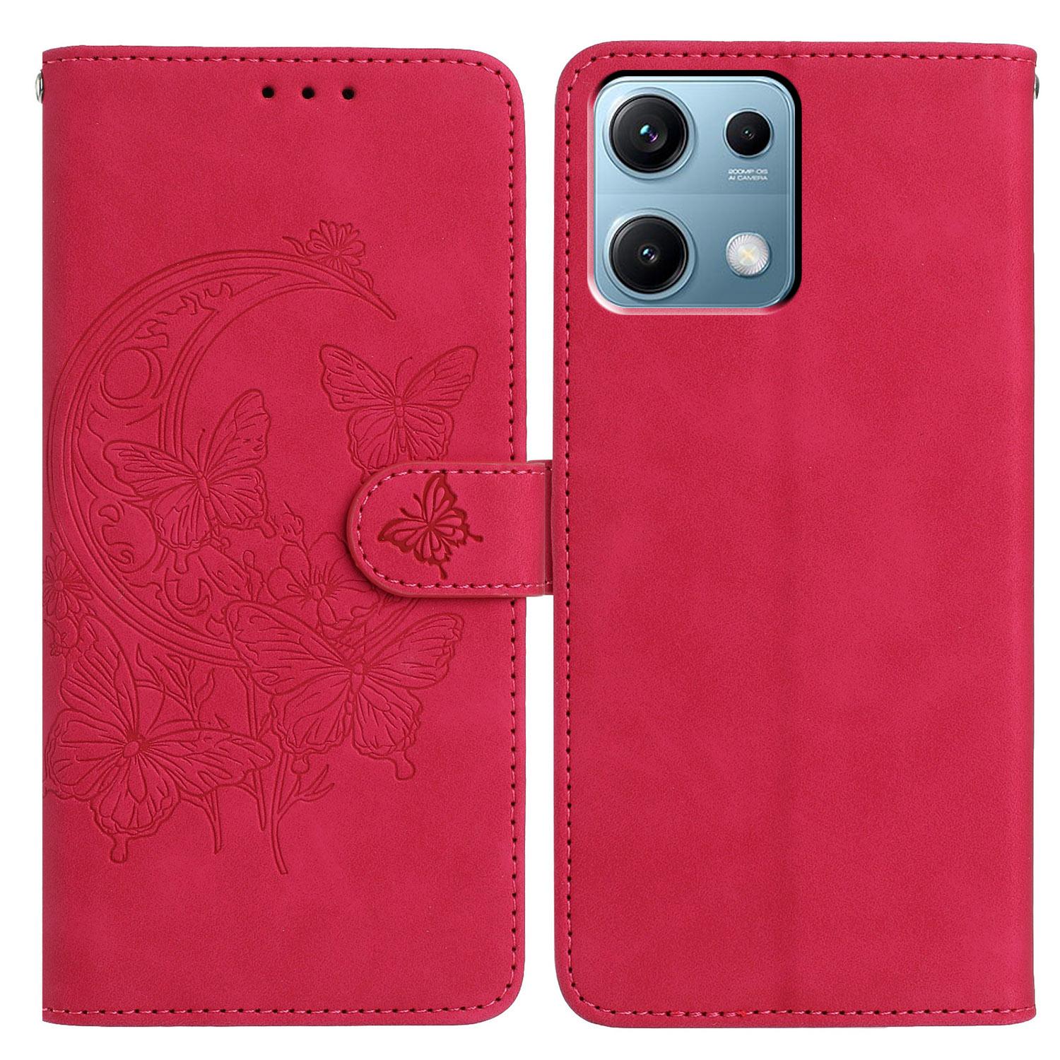 

For Xiaomi Redmi Note 14S 4G Case Butterfly Flower Imprinted PU Leather Wallet Stand Phone Cover Rose