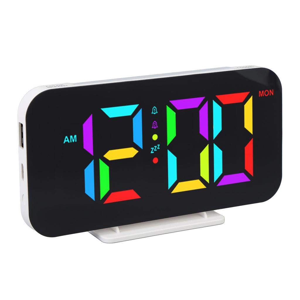 Digital Alarm Clock RGB 5 Brightness 2 Alarms Adjustable Volume 10 Night Light Snooze Mode Electric Desk Clock