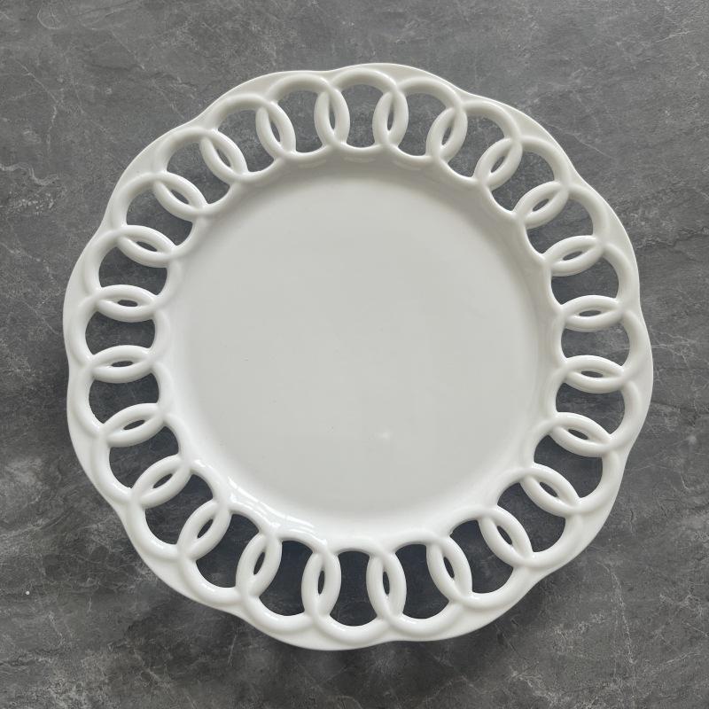 BRCeramic Hollowed Out Western Dining Plate Serving Plate Restaurant Appetizers Tableware Fruit Cake Dim Sum Plates TablewareEY
