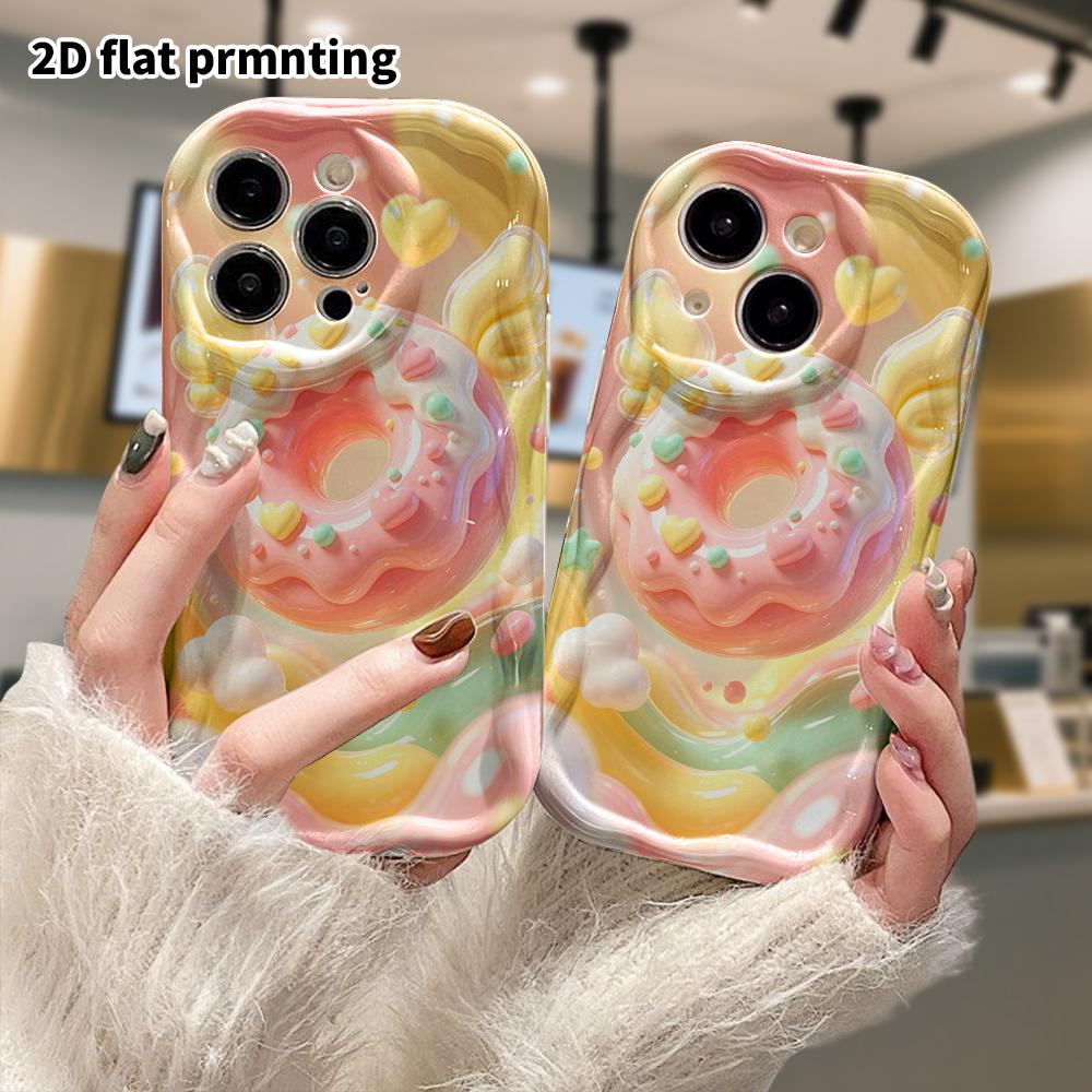 Phone Case: 2D flat design suitable for iPhone 18 17 16 15 14 13 Pro protective case, with winged donut, perfect Christmas and Halloween holiday gift
