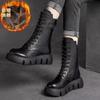 Botas de Couro Femininas Cano Alto Casual Bota de Algodão Pelúcia Quente Botas de Inverno para Mulheres Antiderrapante Botas de Plataforma Botas Mujer