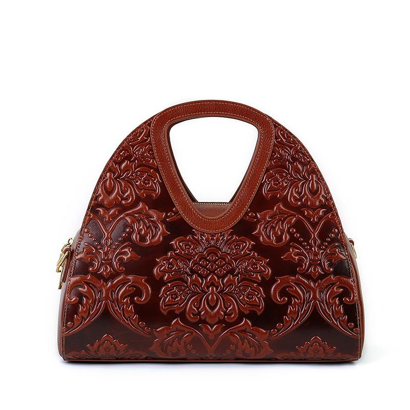 High-end, Light Luxury, Retro Ethnic Style Handbag, Genuine Leather Bag for Middle-aged Mothers, Single-shoulder Crossbody Bag