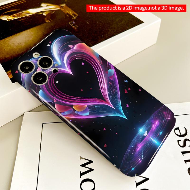 2DFlat Neon Heart Glow Phone Case All inclusive film hard iPhone case, compatible with iPhone 18 Pro Max 17 16 15 14 13 12 11
