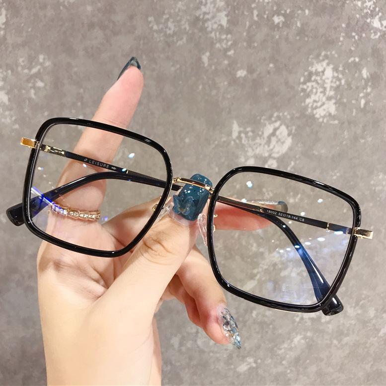 Women's Glasses Anti-Blue Light Fashion Personality Retro Large Square Frame Plain Glasses Student Commuter Face-Looking Small Glasses