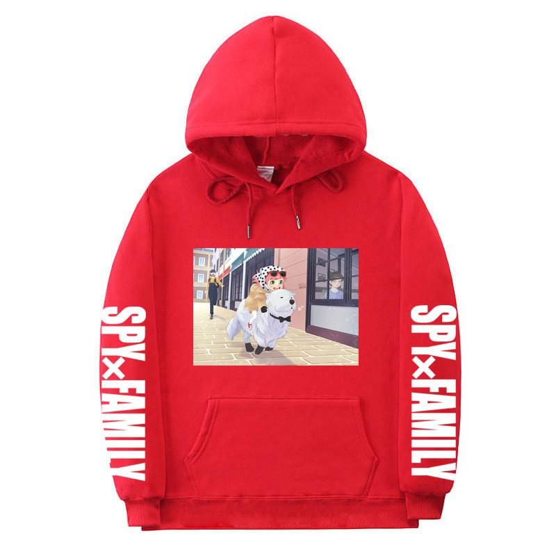 Spy X Family Anime Print Hooded Sweatshirt Men Women Oversized Fleece Pullover With Ribbed Hem