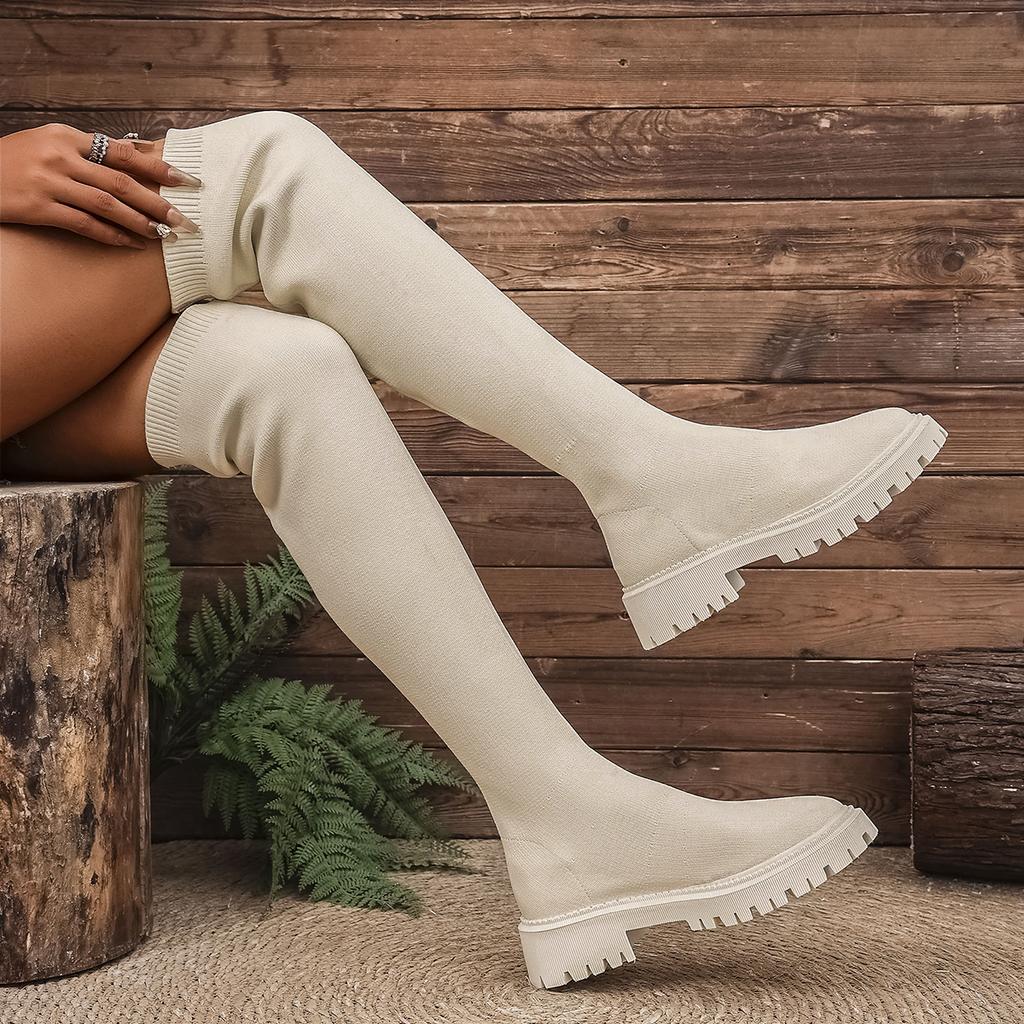 Women Trendy Fashionable Knee-high Sock Boots 2025 New Large Size Shoes Women Comfortable Platform Ankle Boots Zapatos De Mujer