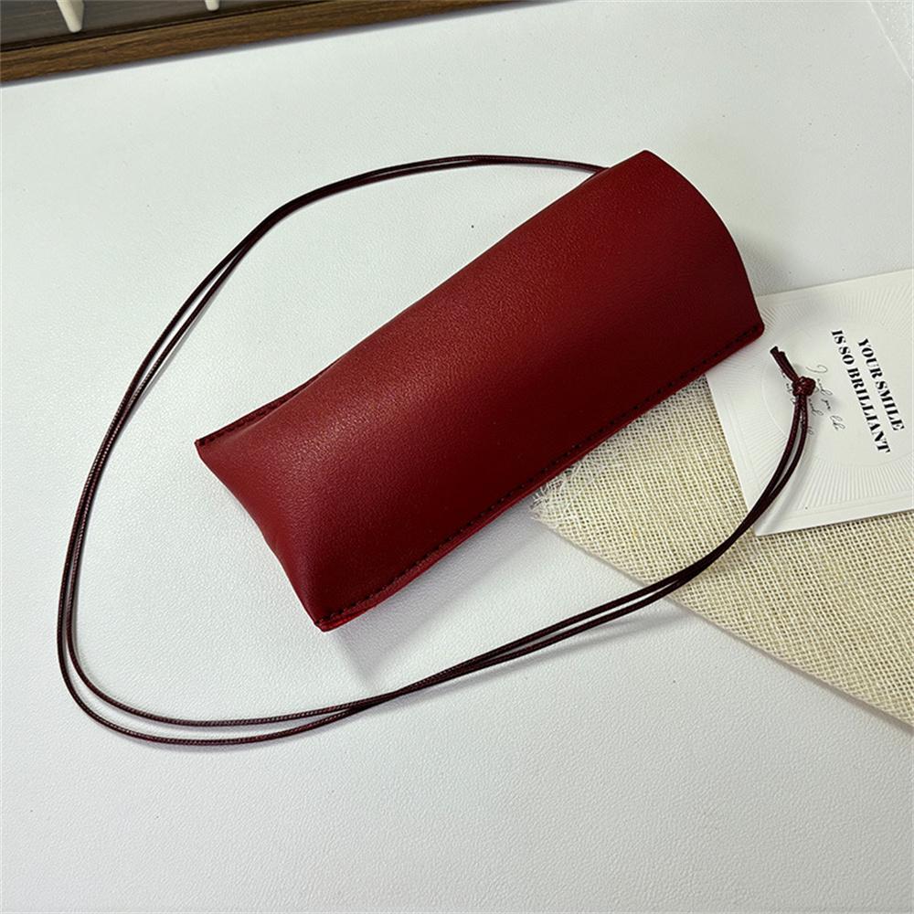 

Klassnum Women Men Travel Eyepiece Bag Fashion Pu Leather Lanyard Glasses Case Solid Color Hanging Neck Sunglasses Storage Bags вина червоного кольору