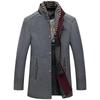 Men's Color-Block Wool Blend Stand-Up Collar Overcoat with Thickened Scarf Collar