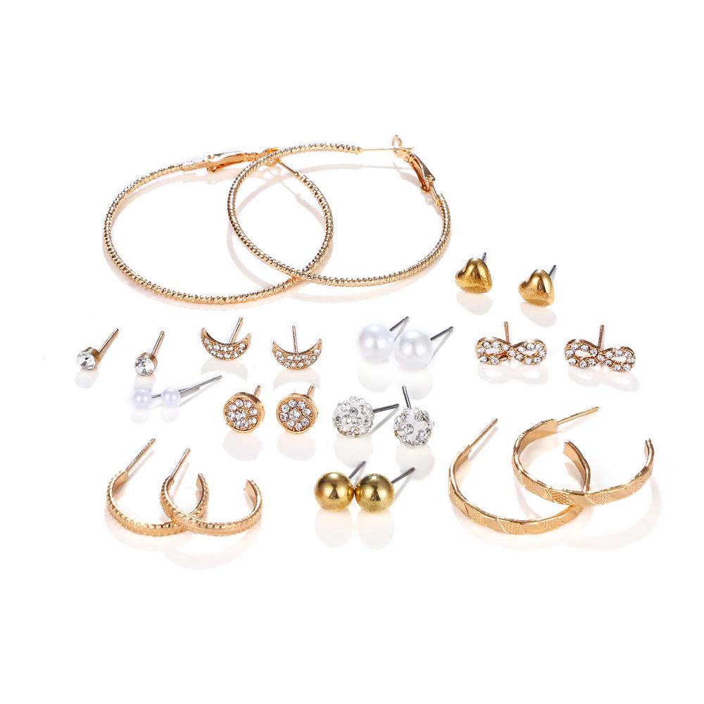 12 Pairs / Set of Bohemian Alloy Heart Moon Earrings Set Women Fashion Jewelry Party Gifts