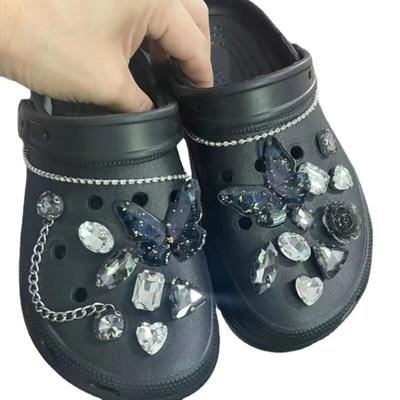 Shoe Charm DIY Pins Black 3D Butterfly Rose Decoration Buckle for Hole Shoes Charms Set Accessories Kids Boy Girls Gift