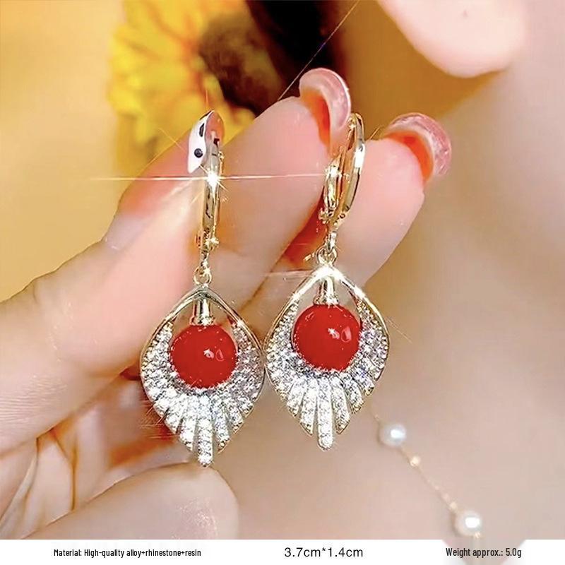 

Серьги-пусеты в ретро-стиле с красной глазурью «капля» для женщин - Уникальный нишевый дизайн начала осени