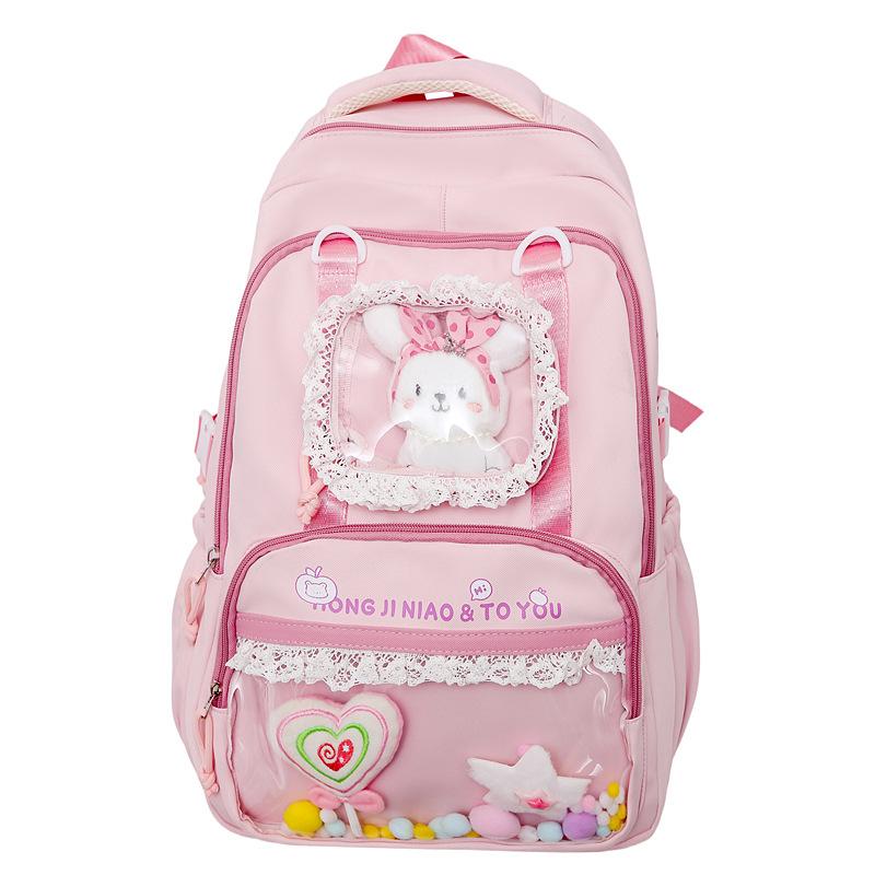 Schulrucksack für Mittelschüler süßer Kontrastfarben-Stil transparent dekomprimierend große Kapazität Mädchenrucksack