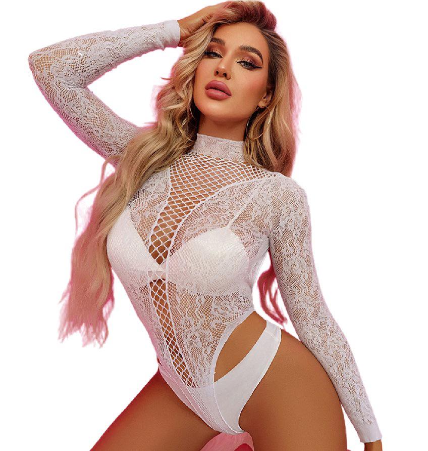 Passionate Sexy Backless Jacquard Mesh Bodysuit & Bikini Lingerie