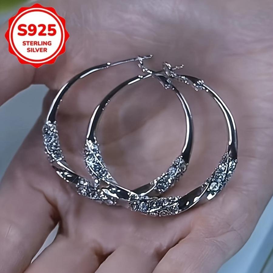 925 Sterling Silvery Large Round Earrings for Women- Minimalist Round Design, Cool Color Aesthetics, Versatile Daily Party Accessories