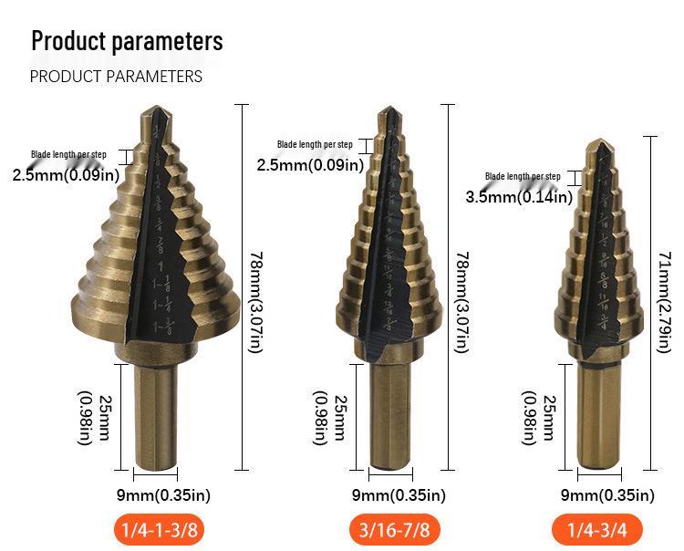 5-Piece Imperial Stepped Drill Bit Set with Aluminum Case for Steel Plate Drilling and Deburring