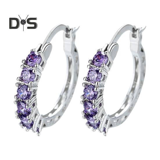 

1 пара женских сережек-обручей с синим кубическим цирконием, маленькие серьги-кольца для выпускного вечера, серьги-клипсы, медные круглые серьги фиолетовый