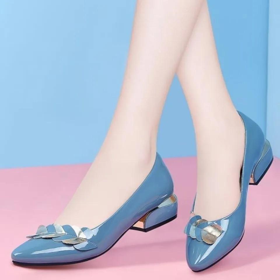women cute light weight blue slip on square heel shoes lady classic black comfort heel shoes sapatos femininas ab618