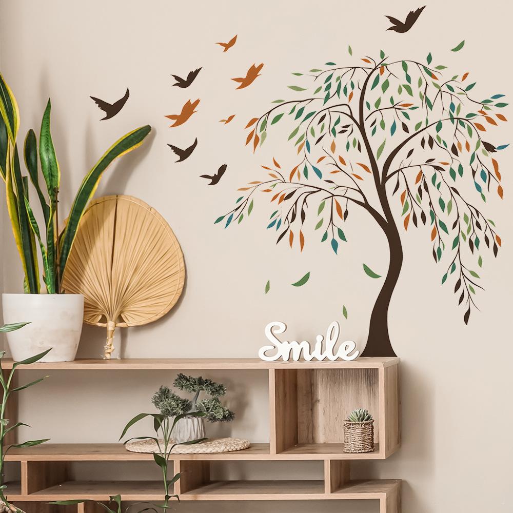 2 Pcs Creative Painted Branches Birds Bedroom Living Room Home Background Beautification Decoration Wall Stickers