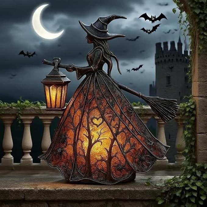 Halloween Witch Lamp Halloween Decor Resin Figurine With Battery Power For Spooky Table Display