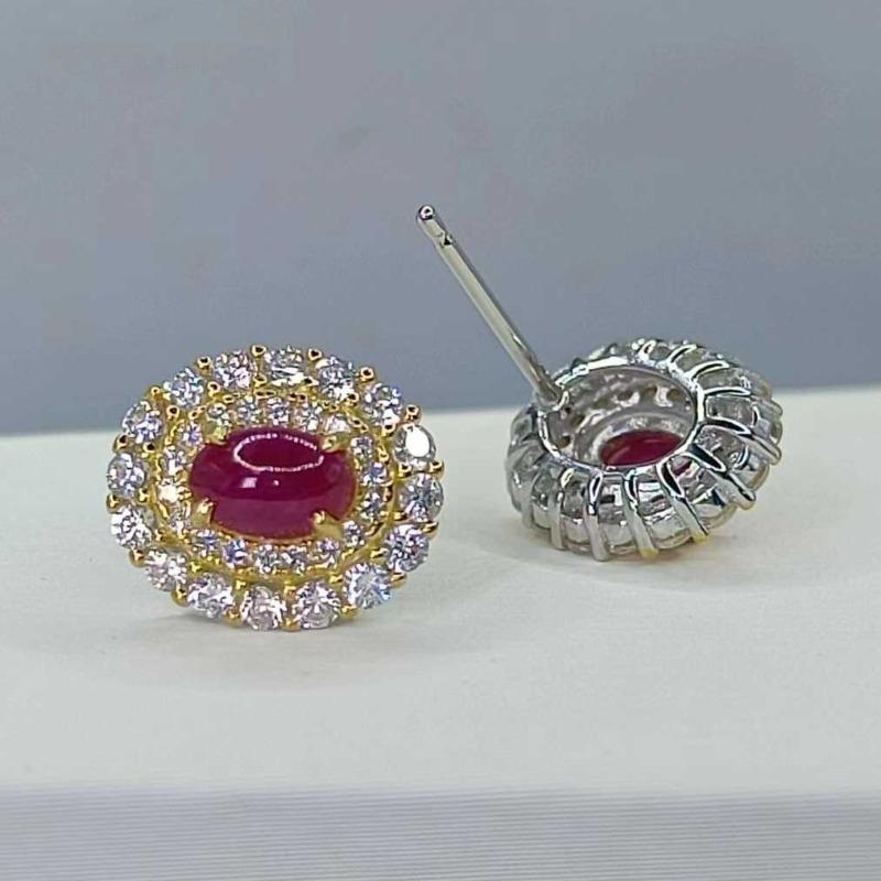 Sace Gems Earrings for Women 925 Sterling Silver 4*6MM Natural Ruby Stud Earrings Wedding Party Fine Jewelry