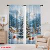 Set Of 2 Flat Printing Christmas Party Curtain Polyester Without Electricity Holiday Decorations Perfect Made