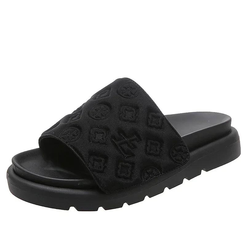 Fashion Ladies Magic Sticker Flat Slippers 2025 Summer New Designer Luxury Sandals for Women Elegant Home Flat Slippers Zapatos De Mujer