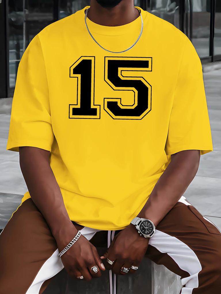 Varsity Number 15 Print Unisexs T Shirt Retro Sports Jersey Short Sleeve Crew Neck Cotton Tee Street Fashion Casual Daily Top