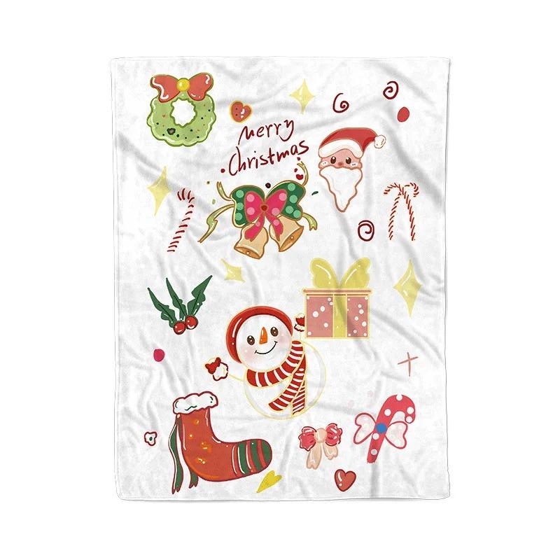 Christmas Flannel Blanket Printed Office Nap Throw Winter Warm Blanket for Desk Home Use