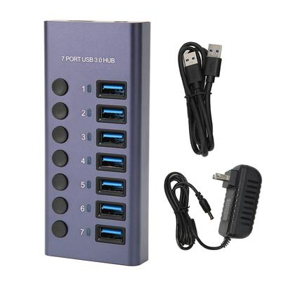 Hub USB 3.0 7 Porturi 5Gbps 5V 2.4A 36W Comutator Individual Indicator LED Stație de Andocare USB 3.0 pentru
