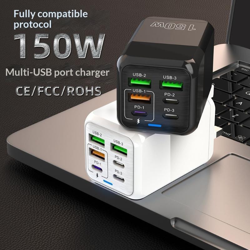 1Pcs 240W Fast Charging Wall Charger 4 Usb 2 Pd Ports Eu Us Plugs For Home Office Gaming Device Charging