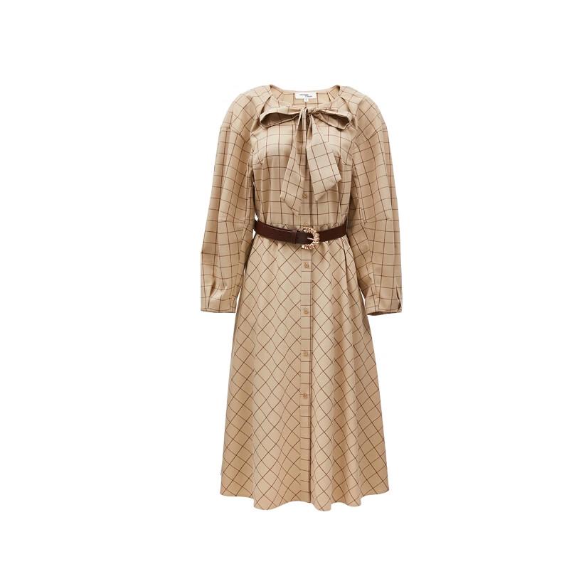 Veromoda Elegancka damska sukienka koszulowa w kratę z kokardą i odpinanym paskiem