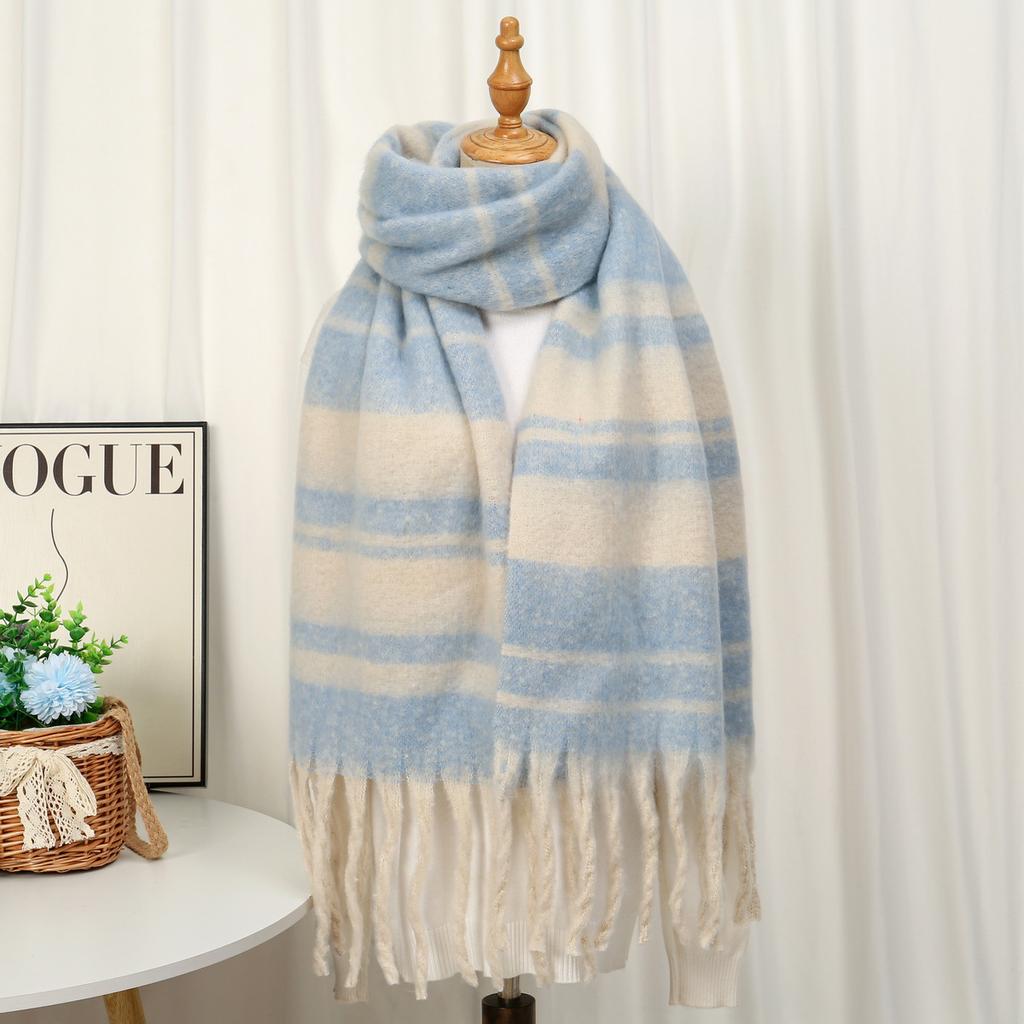 Fashion Korean Version Plaid Imitation Cashmere Scarf Winter Warm Thickened Contrasting Color Student Couple Scarf Long Scarf