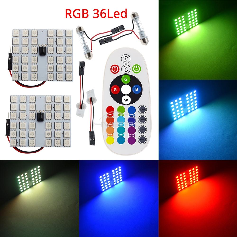 2Pcs Car Led T10 12V Remote Controller Panel Interior door Lamp Auto Adapter RGB 5050 15SMD BA9S Atmosphere Dome reading light