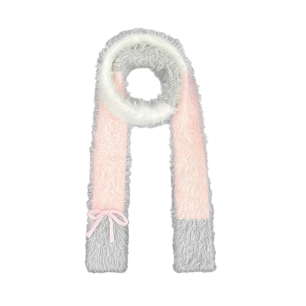 Korean Cute Fluffy Bow Knit Scarf - Women's Winter Neck Warmer