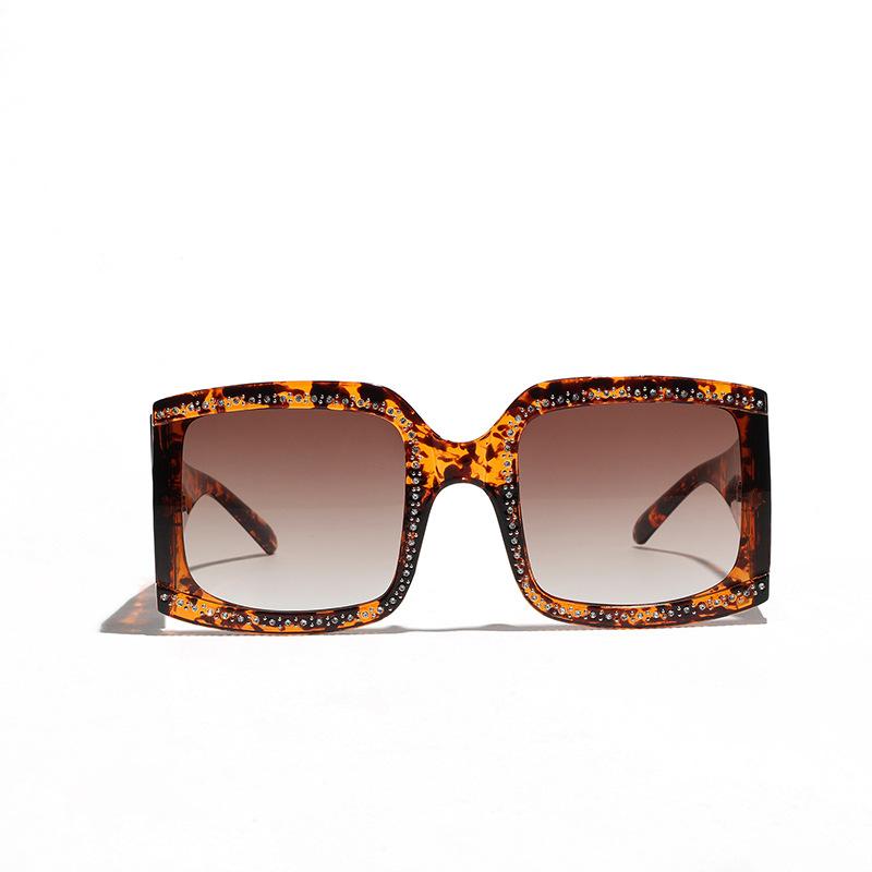 Glasses Oversized Frame Sunglasses Men, Diamond-Encrusted Leopard Print High-End Square Sunglasses Women