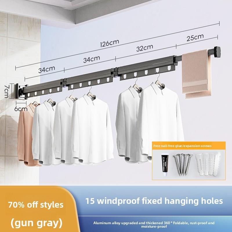 Modern Aluminum Alloy Wallmounted Folding Clothes Drying Rack With Extendable Rod For Indoor And Balcony Use