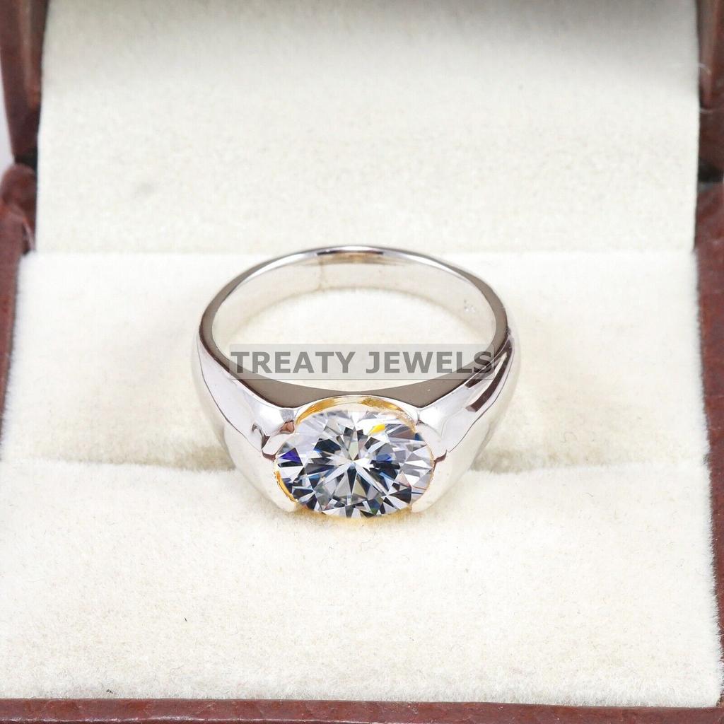 Moissanit Oval geschliffener Edelstein mit 925er Sterling Silber Ring für Herren #B306 JL375681959987