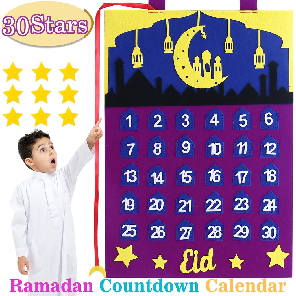 DIY Eid Mubarak Felt Ramadan Calendar With Pocket for Kids Gifts Countdown Calendrier Ramadan 2025 Kareem Muslim Party Decor