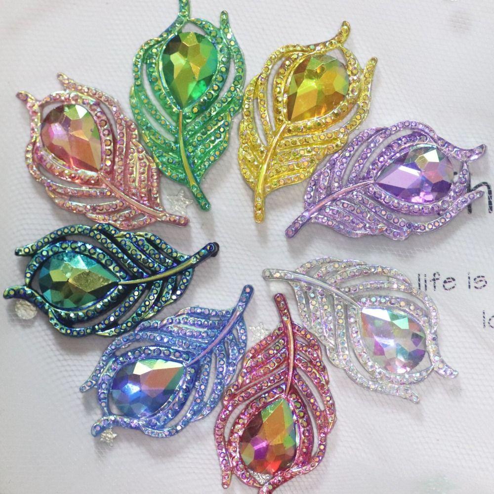 20PCS DIY Crafts 3D Peacock Feathers Solid Color Hand Sewing Gem New Flat Back Rhinestone  Scrapbook