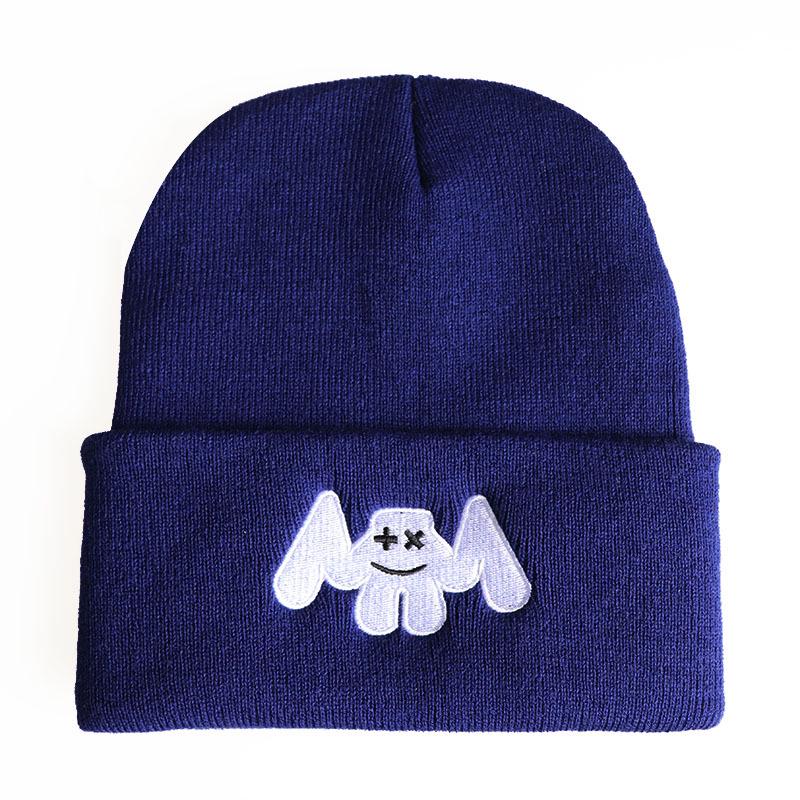 New Hip-Hop Ski Hat with Smiley Face and Marshmallow Embroidery Knit Hat Marshmello Woolen Beanie Hat
