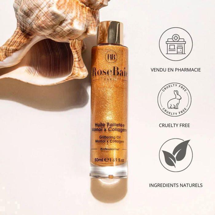 Huile Pailletée - Rosebaie - Monoï X Collagène - 50ml - Hydratation - Brillance - Tous Types De Cheveux