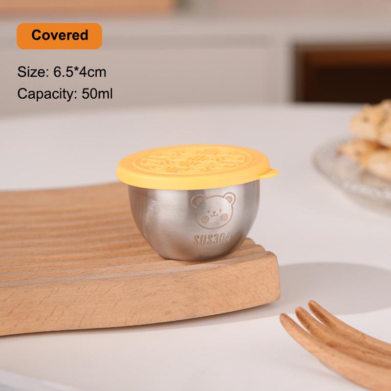 

Контейнер для соуса и приправ из нержавеющей стали 304 50 мл Чашка для соуса Силиконовая крышка Герметичная Салатная соусница Маленькая коробка для хранения 6.5CM жёлтый