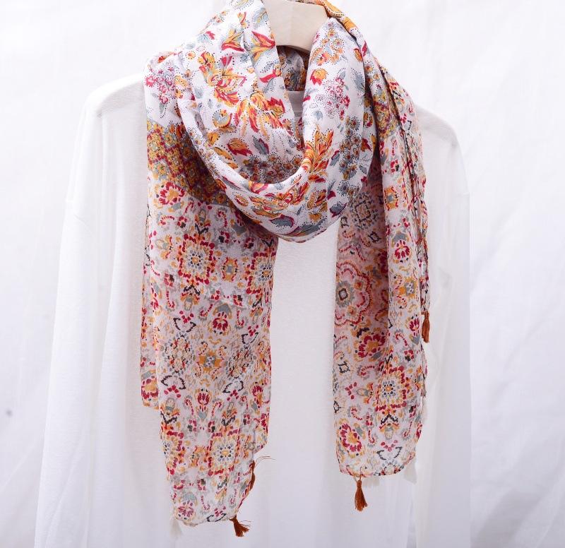 Ethnic Style Blue and White Porcelain Cotton and Linen Scarf, Women's Artistic Shawl, Travel Sunscreen Scarf, Office Shawl