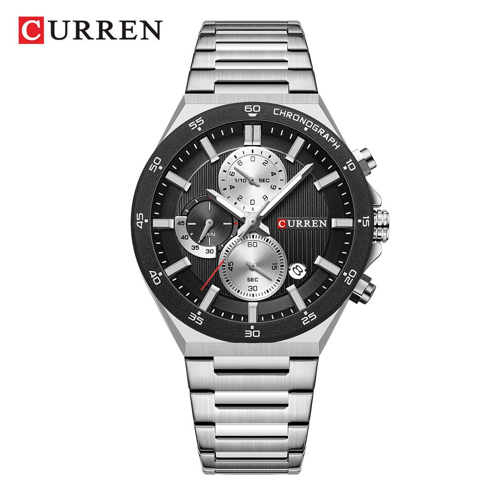 CURREN Sporty Elegant 43mm Men's Chronograph Dial Watch with Stainless Steel Band Luminous Hands Quartzt Wristwatch for Men